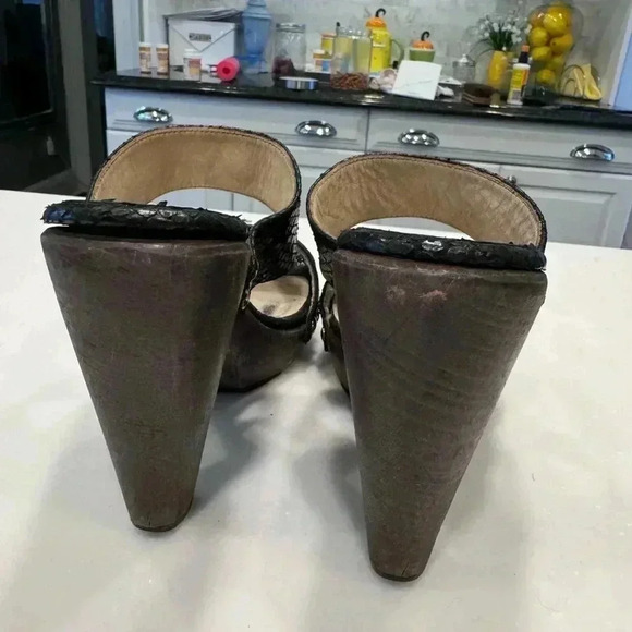 Jimmy Choo Ulrika Black Leather Snakeskin Wood Sandals High Heel Size EU 38 US 8 - Picture 5 of 12